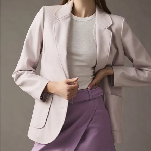 🟪NWT Anthropologie Lavender purple faux leather blazer xs - Picture 2 of 14